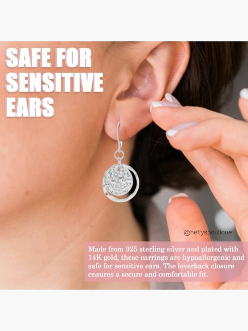 Sterling Silver Disc Leverback Earrings Hypoallergenic - Picture 3 of 7